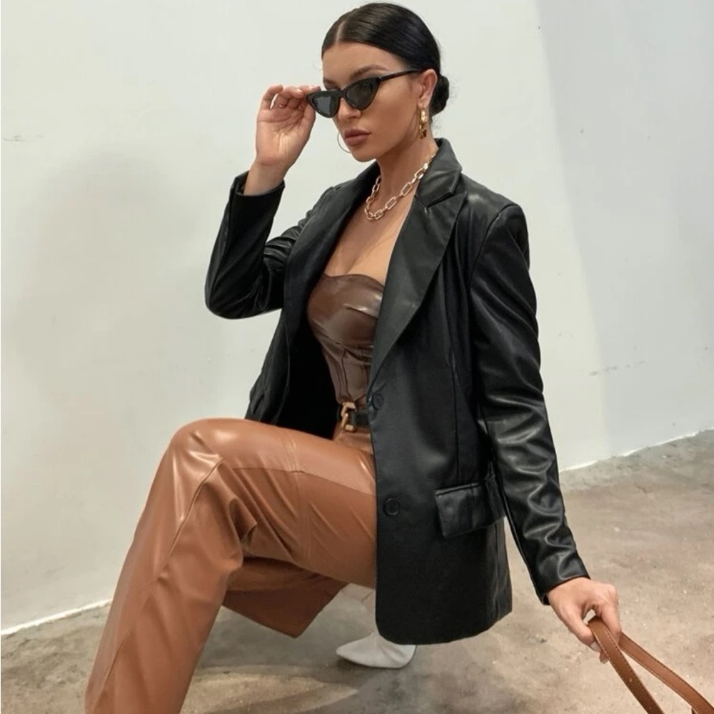 Black leather suit jacket